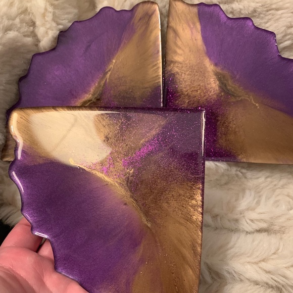 Purple And Gold Resin Coasters - Picture 3 of 4